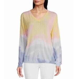NEW CHARLIE B printed light cotton v-neck sweater in tye dye